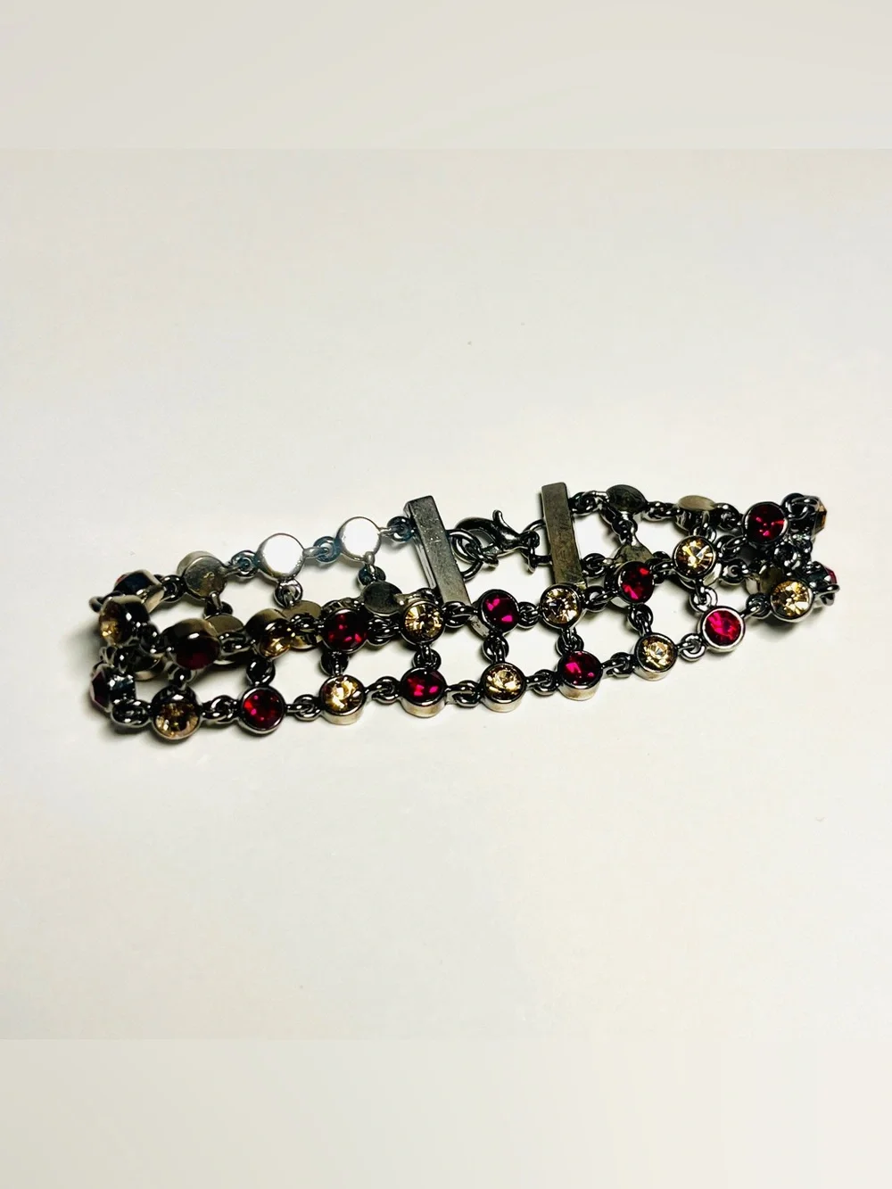 Givenchy Bracelet Ruby- & Champagne-Toned Rhinestone Bracelet, Gunmetal Chain